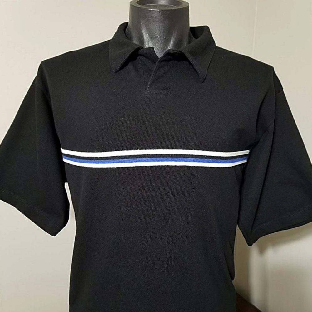 VtgIBM Blue Striped Signature Collection MTI Polo Shirt L Men 90s Computer Black